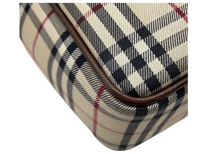 Borsa a tracolla Burberry Nova Check in tela e pelle Nero Rosso Beige - vista 8