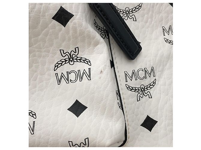 Mochila de couro MCM Visetos Stark Preto Branco - vista 7