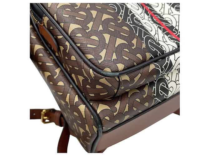 Zaino in pelle Burberry TB Monogram Marrone Multicolore - vista 6