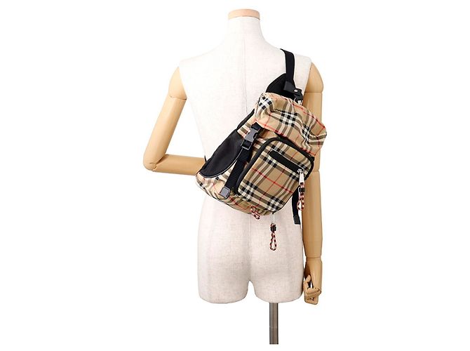 Borsa a tracolla Burberry Nova Check Nero Beige - vista 5