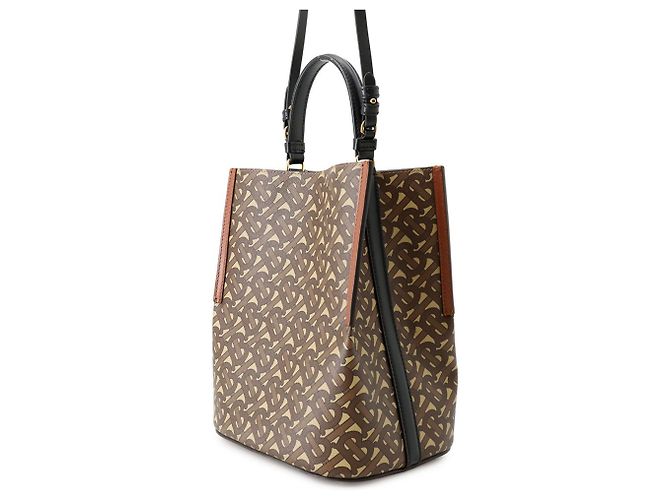 Borsa in pelle Burberry Peggy TB Monogram Marrone Nero Beige - vista 2