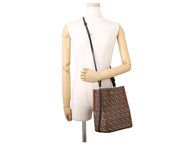 Borsa in pelle Burberry Peggy TB Monogram Marrone Nero Beige - vista 5