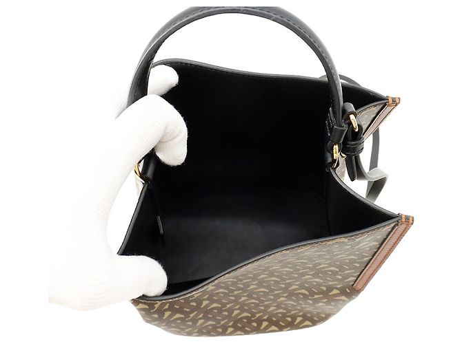 Borsa in pelle Burberry Peggy TB Monogram Marrone Nero Beige - vista 6