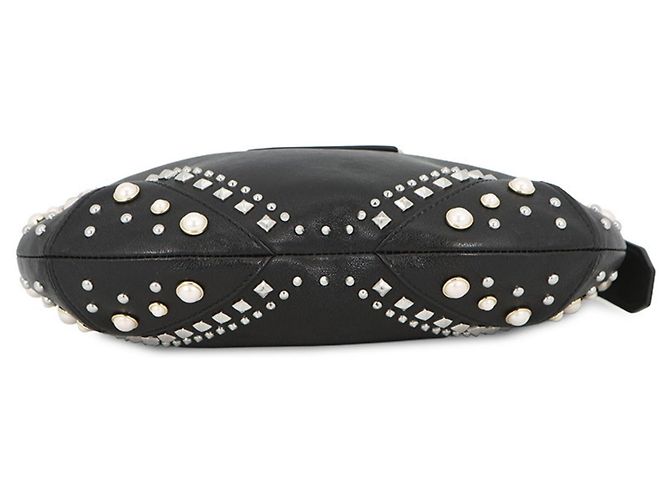 Borsa Hobo Small in pelle con perle finte Jimmy Choo Bar Nero - vista 3