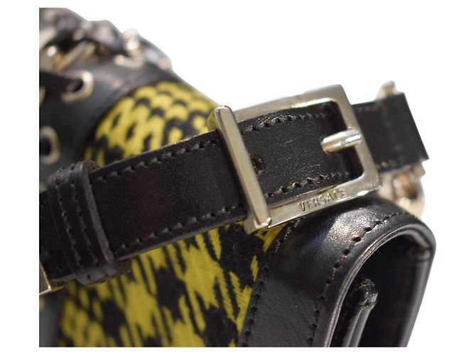 Medusa Borsa a spalla Versace Tweed Pied-de-poule Giallo Nero - vista 17