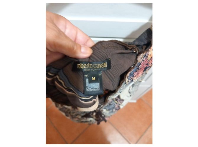 Completo Top e Gonna in Seta Roberto Cavalli Marrone Multicolore - vista 10