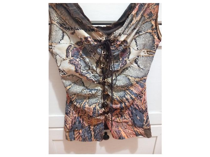 Completo Top e Gonna in Seta Roberto Cavalli Marrone Multicolore - vista 13