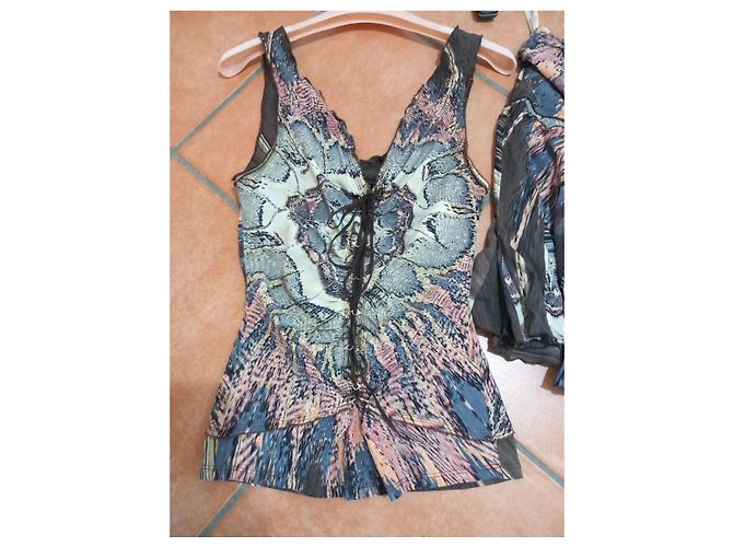 Completo Top e Gonna in Seta Roberto Cavalli Marrone Multicolore - vista 2