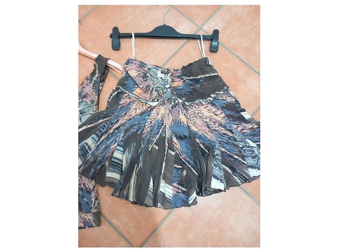 Completo Top e Gonna in Seta Roberto Cavalli Marrone Multicolore - vista 3