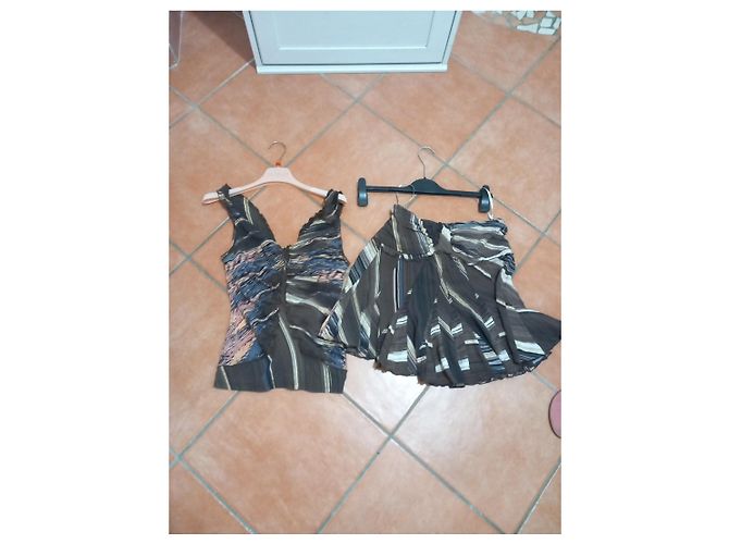 Completo Top e Gonna in Seta Roberto Cavalli Marrone Multicolore - vista 4