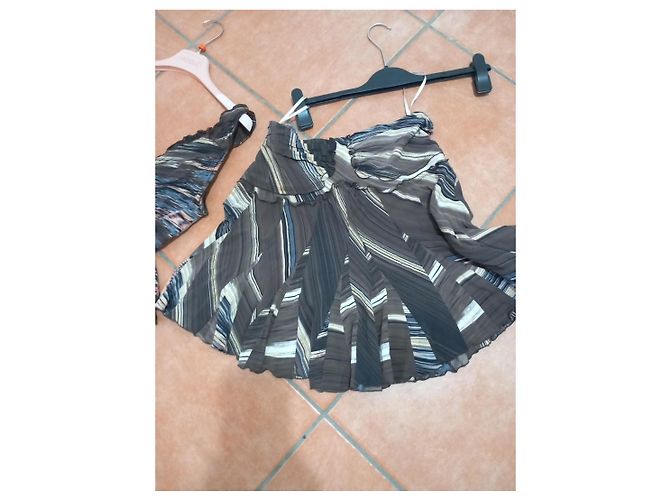 Completo Top e Gonna in Seta Roberto Cavalli Marrone Multicolore - vista 6