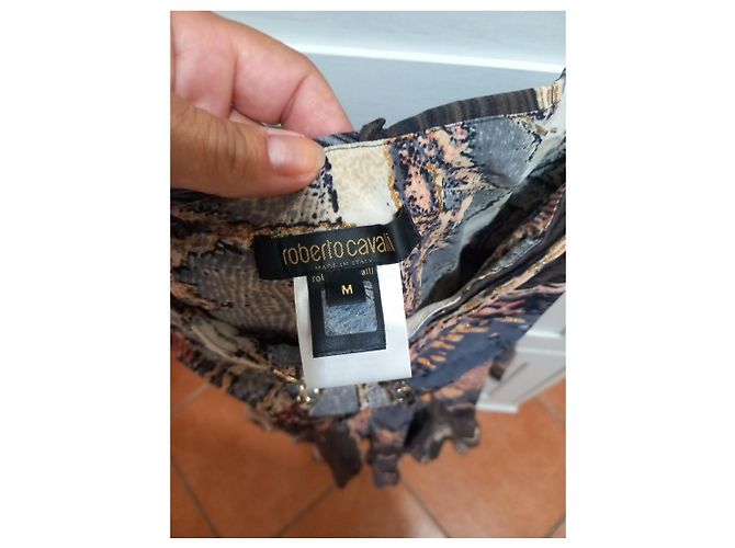 Completo Top e Gonna in Seta Roberto Cavalli Marrone Multicolore - vista 7