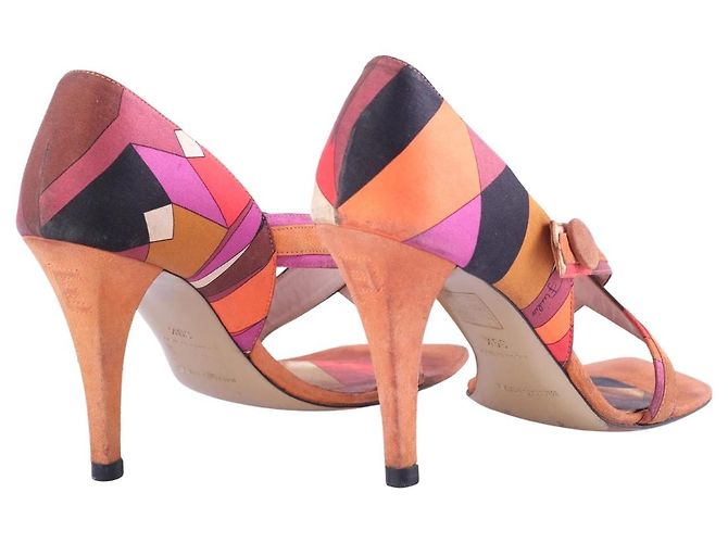 Sandali con cinturini in camoscio con stampa geometrica Vintage Emilio Pucci Marrone - vista 3