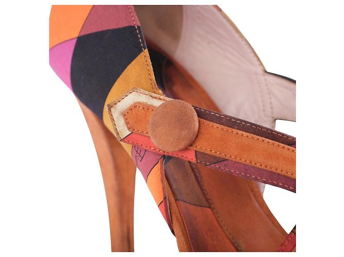 Sandali con cinturini in camoscio con stampa geometrica Vintage Emilio Pucci Marrone - vista 4