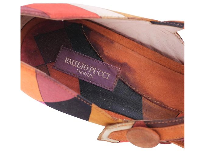 Sandali con cinturini in camoscio con stampa geometrica Vintage Emilio Pucci Marrone - vista 5