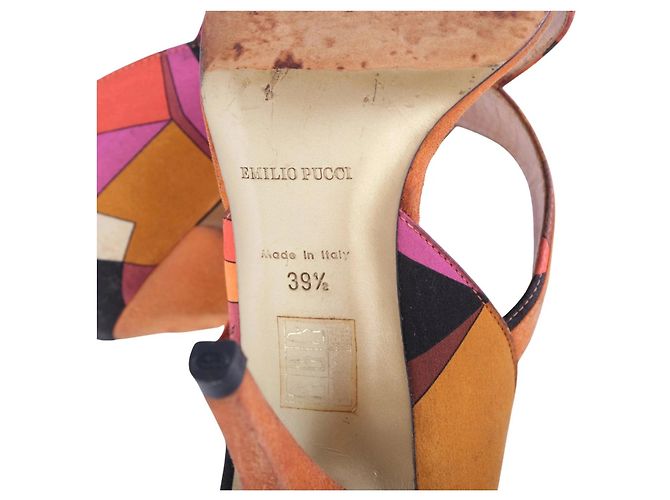 Sandali con cinturini in camoscio con stampa geometrica Vintage Emilio Pucci Marrone - vista 7