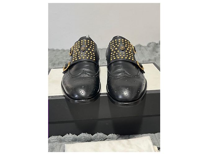 Gucci Mocassini in pelle nera con doppia fibbia e borchie Nero - vista 10