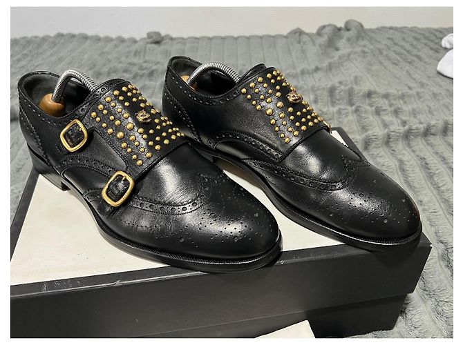 Gucci Mocassini in pelle nera con doppia fibbia e borchie Nero - vista 12