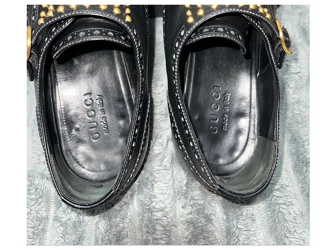 Gucci Mocassini in pelle nera con doppia fibbia e borchie Nero - vista 14