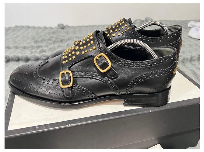 Gucci Mocassini in pelle nera con doppia fibbia e borchie Nero - vista 3