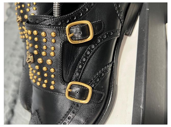 Gucci Mocassini in pelle nera con doppia fibbia e borchie Nero - vista 7