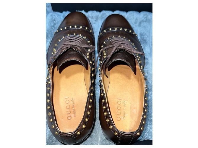 Gucci Scarpe Oxford in pelle marrone borchiate - vista 10