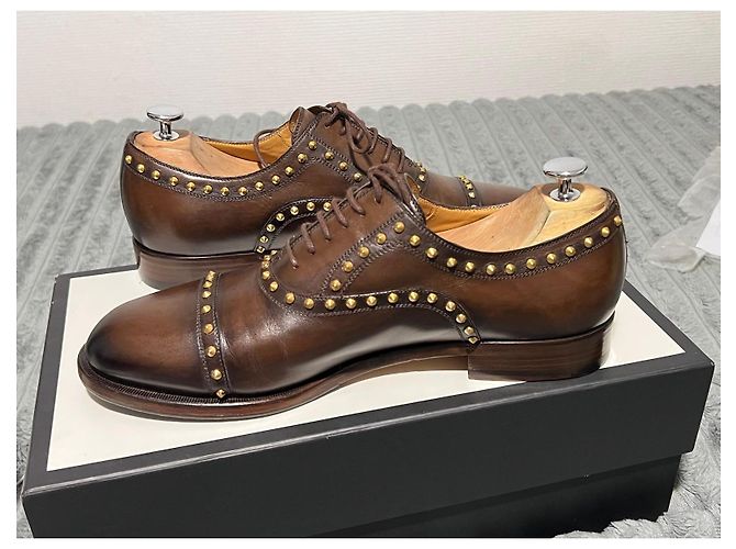 Gucci Scarpe Oxford in pelle marrone borchiate - vista 2