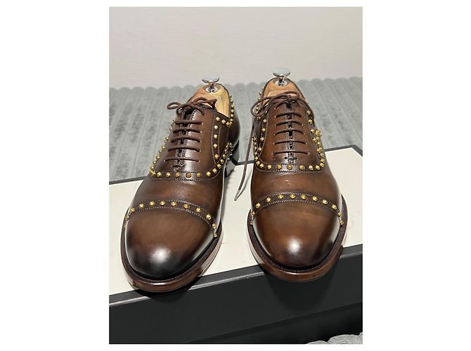 Gucci Scarpe Oxford in pelle marrone borchiate - vista 7