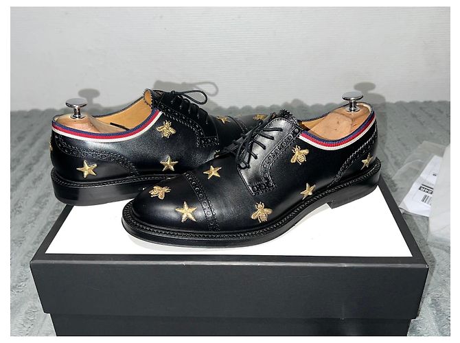 Gucci Scarpe Derby in pelle nera con api e stelle Nero - vista 11