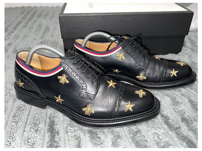 Gucci Scarpe Derby in pelle nera con api e stelle Nero - vista 8