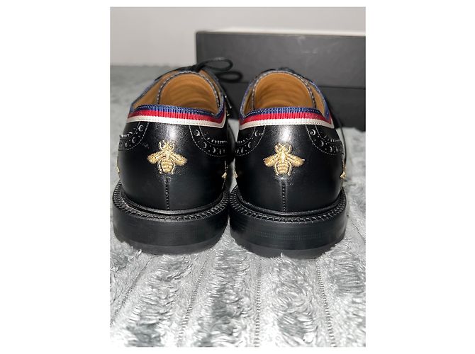 Gucci Scarpe Derby in pelle nera con api e stelle Nero - vista 9