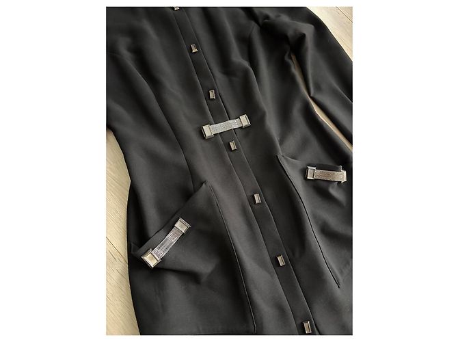 Thierry Mugler Mugler Abrigo de Lana Negro con Detalles Plateados - vista 3