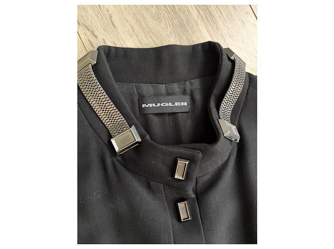 Thierry Mugler Mugler Abrigo de Lana Negro con Detalles Plateados - vista 6