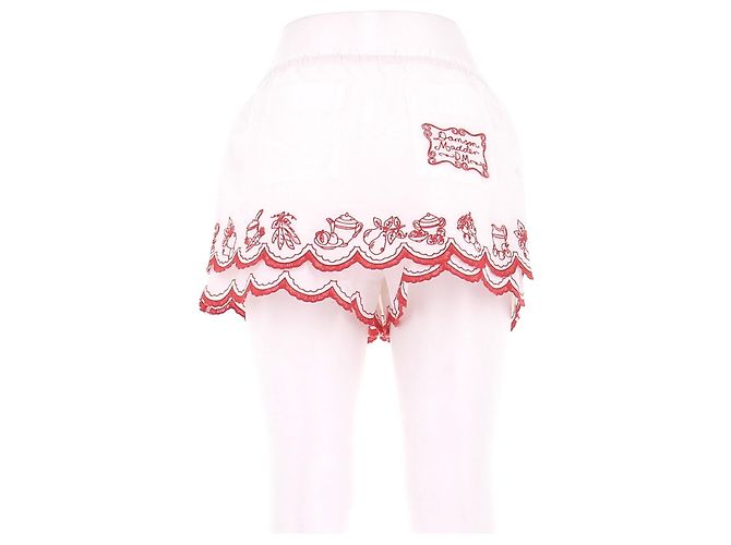 Autre Marque Pantaloncini bianchi con ricami rossi Bianco - vista 2