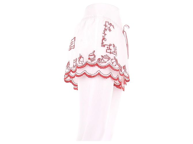 Autre Marque Pantaloncini bianchi con ricami rossi Bianco - vista 3