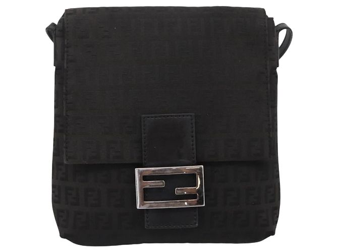 FENDI Zucchino Canvas Mamma Baguette Shoulder Bag Black 8BT075 - vista 13