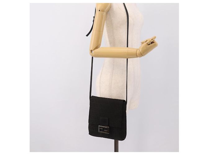 FENDI Zucchino Canvas Mamma Baguette Shoulder Bag Black 8BT075 - vista 22
