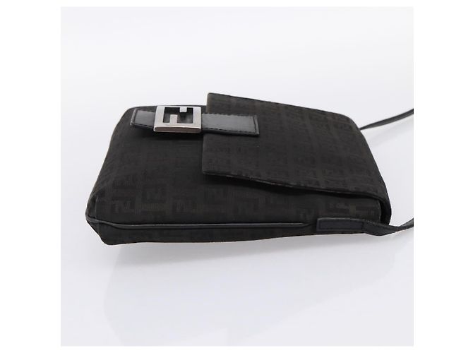 FENDI Zucchino Canvas Mamma Baguette Shoulder Bag Black 8BT075 - vista 4