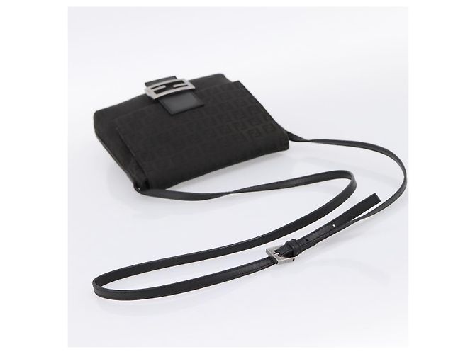 FENDI Zucchino Canvas Mamma Baguette Shoulder Bag Black 8BT075 - vista 7