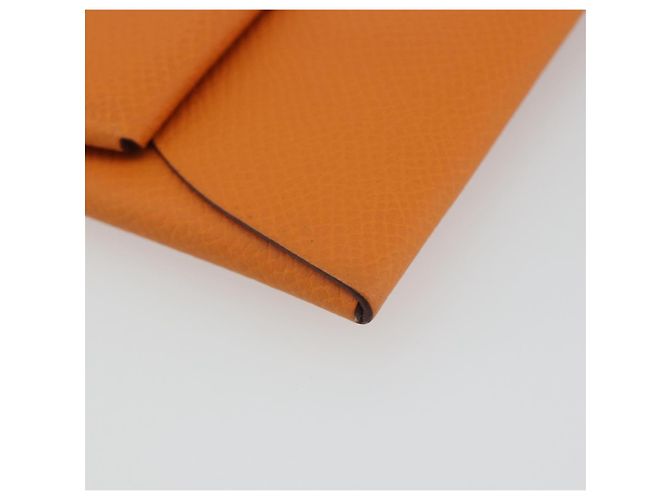 Hermès HERMES Bastia Terre Batue Münzbeutel Leder Orange Silber - Ansicht 14