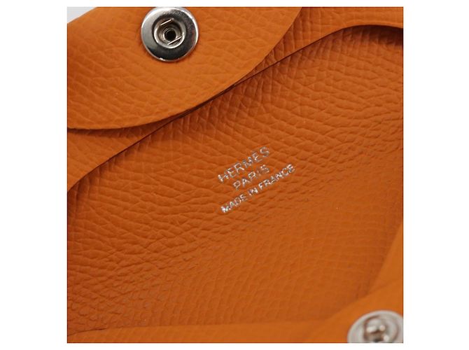 Hermès HERMES Bastia Terre Batue Münzbeutel Leder Orange Silber - Ansicht 17