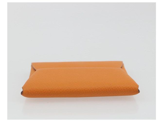 Hermès HERMES Bastia Terre Batue Münzbeutel Leder Orange Silber - Ansicht 5