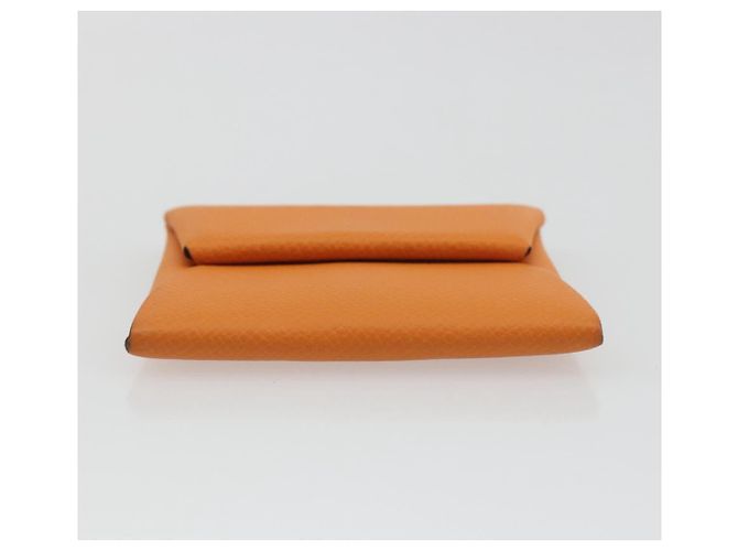 Hermès HERMES Bastia Terre Batue Münzbeutel Leder Orange Silber - Ansicht 6