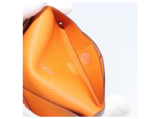 Hermès HERMES Bastia Terre Batue Münzbeutel Leder Orange Silber - Ansicht 9
