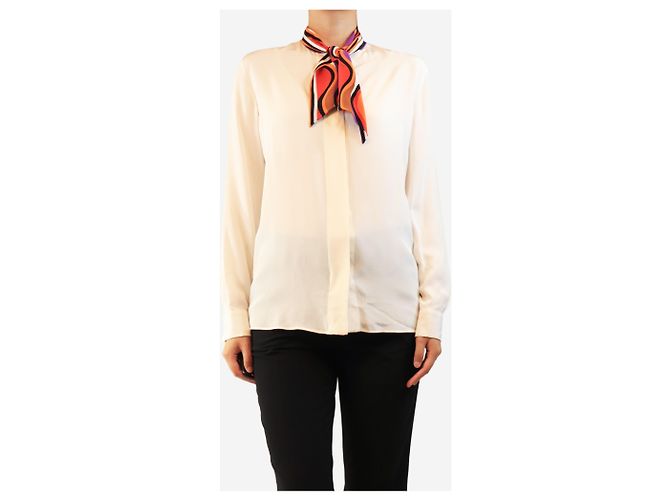 Emilio Pucci Cremefarbene Seidenbluse mit Schlaufenkragen - size UK 8 - Ansicht 3
