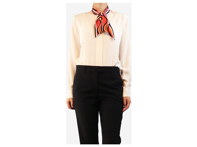 Emilio Pucci Cremefarbene Seidenbluse mit Schlaufenkragen - size UK 8 - Ansicht 4