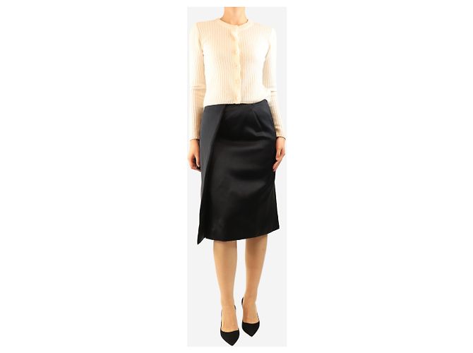 Hermès Falda midi de satén negra - talla UK 10 Negro - vista 2