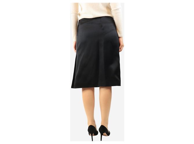 Hermès Falda midi de satén negra - talla UK 10 Negro - vista 3