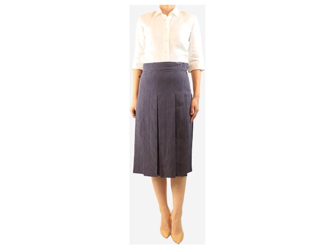 Loro Piana Falda midi plisada de seda azul marino - size UK 12 - vista 2