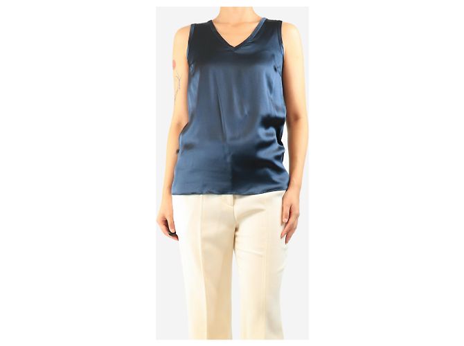 Brunello Cucinelli Ärmelloses Satin-Top in Mitternachtsblau - Größe S - Ansicht 3